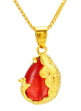 越南沙金项链女锁骨链镀24k黄金首饰宝石孔雀吊坠久不掉色