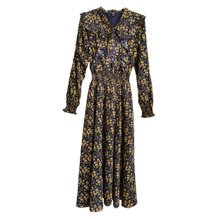 碎花雪纺连衣裙女2025过膝裙子收腰显瘦气质森系长袖春秋韩版女装