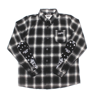 FunkyStyle国潮复古磨毛格子衬衫男日系腰果花刺绣拼接街舞衬衣