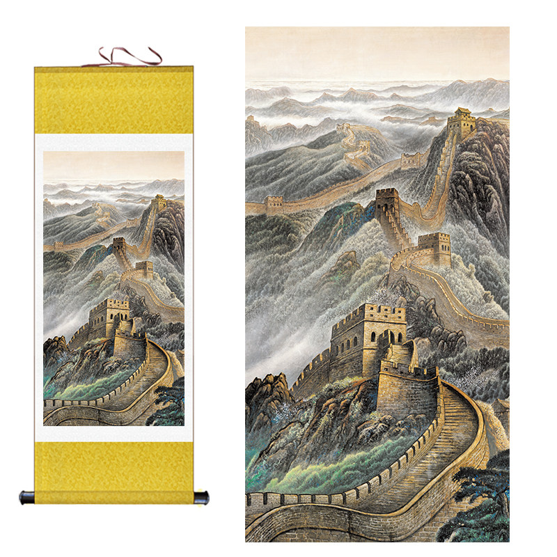 中国万里长城挂画客厅办公室靠山风水图横幅招财山水画书房卷轴画