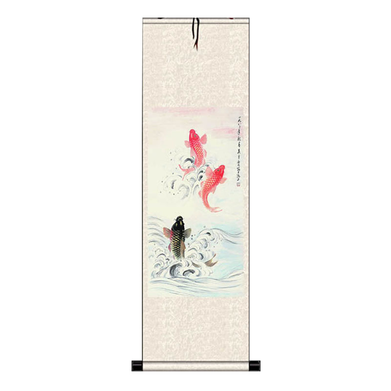吉祥三鱼图风水挂画办公室客厅字画装饰画玄关壁画鲤鱼跃龙门招财