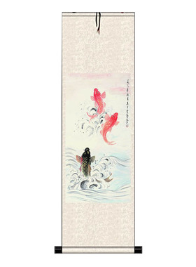 吉祥三鱼图风水挂画办公室客厅字画装饰画玄关壁画鲤鱼跃龙门招财