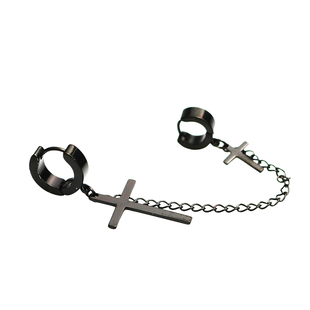 鹿晗同款十字架耳坠上下两个耳洞的连体耳钉潮人双耳洞耳环耳链男