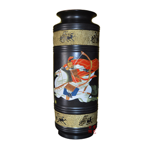 黑陶花瓶彩陶工艺品花瓶摆设客厅酒店办公室摆件手工彩绘 将相和