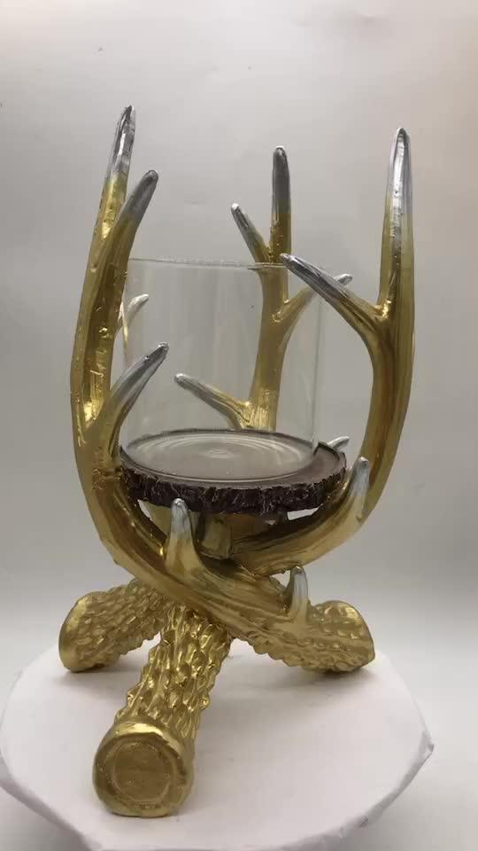 Decorative Candle Holder Resin Deer Antler Glass Candle Stand Holder