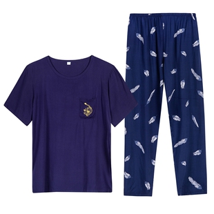 男士绵绸睡衣青少年学生薄款短袖短裤夏天人造棉绸大码套装家居服