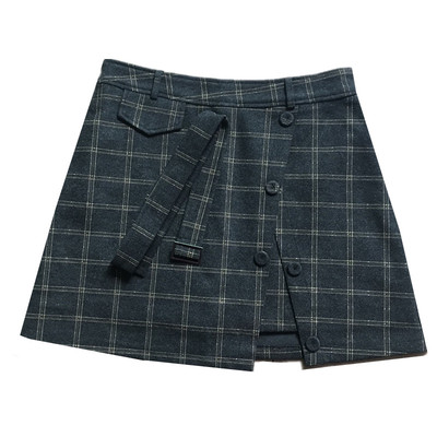 格子200斤胖mm防走光毛呢半身裙