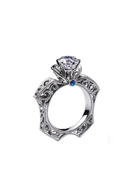 定制白金戒托古典花纹藤蔓戒指