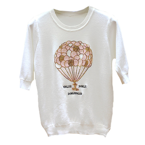 秋季韩版女装甜美小清新亮片套头中袖圆领针织衫女薄款T恤上衣