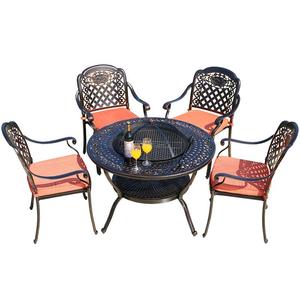 铸铝户外烧烤桌椅室外庭院阳台休闲铁艺餐桌椅露天外摆碳烧烤炉桌