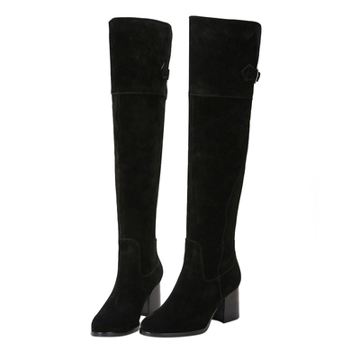 大筒围女靴胖mm粗腿加肥过膝真皮高跟磨砂牛皮秋冬长筒靴子显瘦