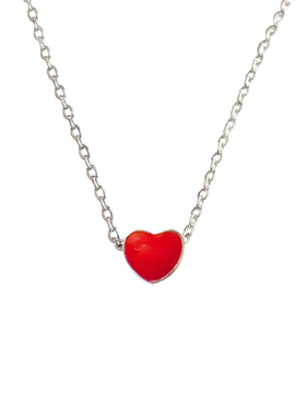 纯银红色甜美风颈链饰品心形吊坠