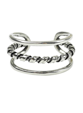 纯银复古做旧麻花礼物开口戒指