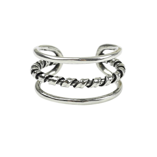 S925纯银简约罗马复古做旧个性潮人麻花开口戒指银饰指环女礼物