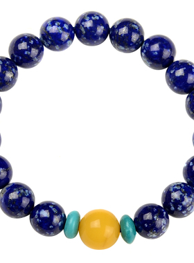 手串单圈鸡油黄蜜蜡天然青金石