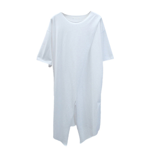 2023夏季圆领短袖T恤女韩版开叉不规则宽松显瘦上衣中长款体恤潮