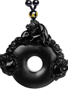 黑曜石貔貅平安扣水晶吊坠