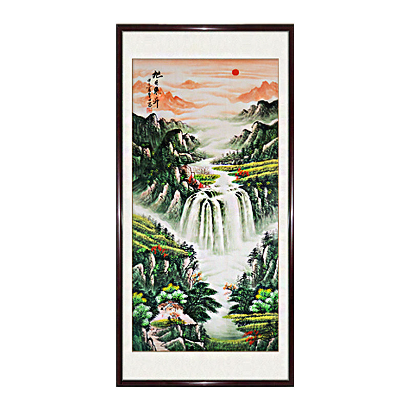 客厅玄关公司聚宝盆竖幅山水画