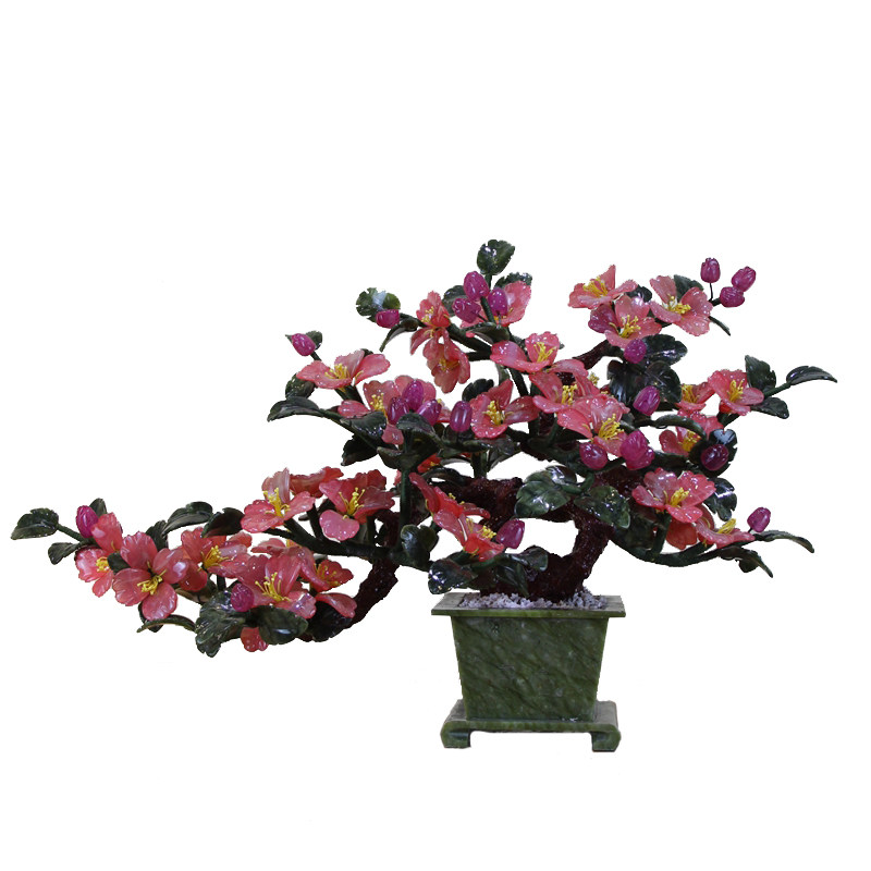 天然玉石牡丹花盆景客厅工艺礼品