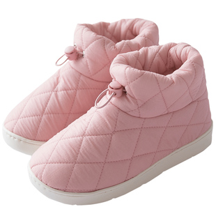 秋冬季保暖棉拖鞋情侣款外穿防滑高包跟家用厚底包脚后跟羽绒棉鞋