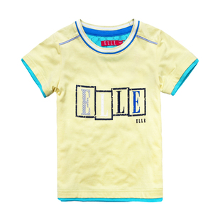 正品ELLE童装kids男童短袖t恤白色中大童体恤夏装半袖圆领上衣潮t