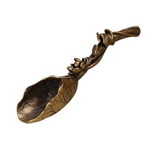 匠心吴茶宠纯金属铜荷花茶则茶匙茶道六君子茶具配件茶荷茶勺茶铲