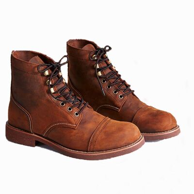 复古风真皮咔叽工装靴男靴伞兵靴
