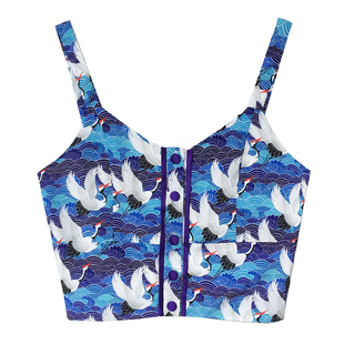 妖迹日系复古着日式和风vintage仙鹤印花打底背心吊带内搭女