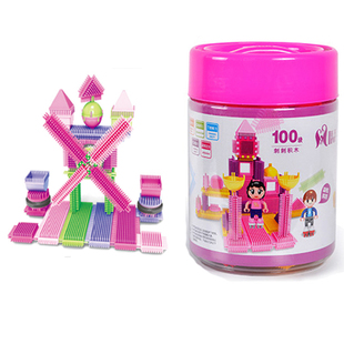 刺刺猬积木女孩鬃毛积木大号颗粒益智拼装拼插儿童积木玩具桶装