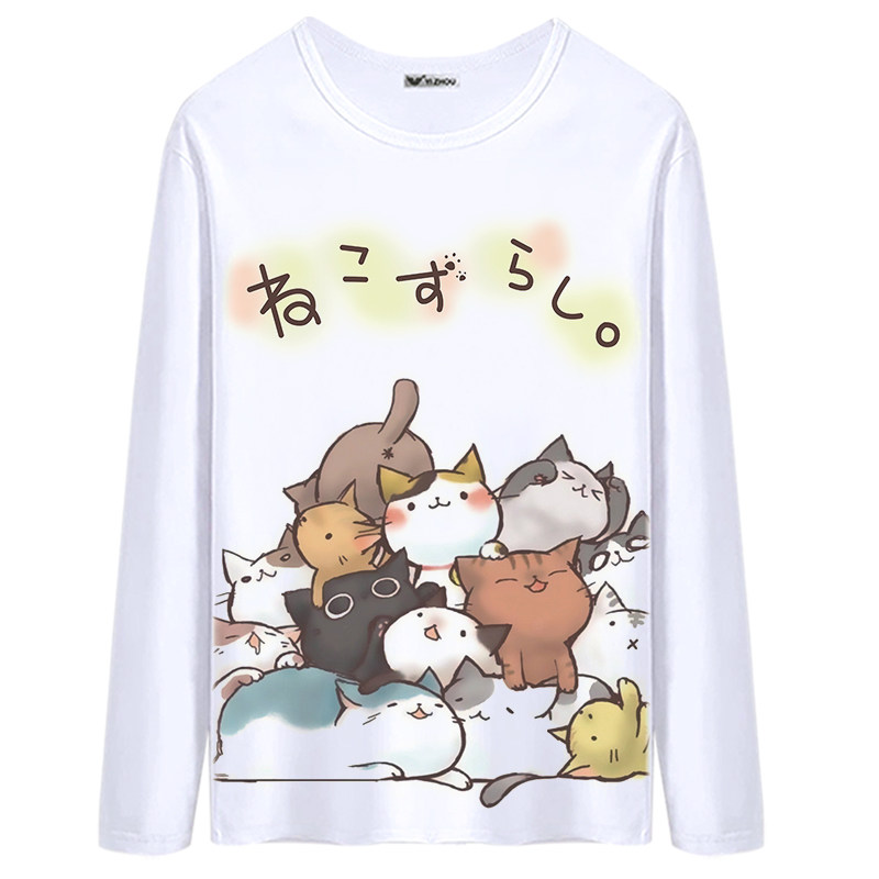 猫咪后院周边 可爱喵咪动漫T恤长袖二次元衣服 秋季男女学生上衣