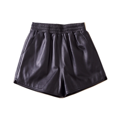 松紧腰宽松绵羊皮短裤裙裤