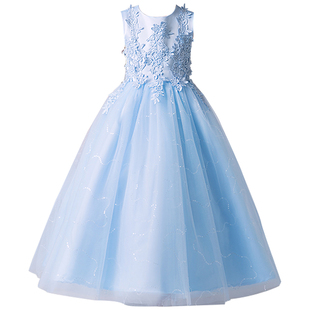 女童蓬蓬纱公主裙花童白色婚纱礼服儿童小女孩洋气生日宴会走秀春