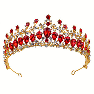 红色皇冠新娘敬酒服头饰韩式2019新款结婚发饰演出王冠红纱配饰品