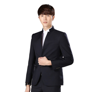 立领西服外套男中山装修身青年新郎伴郎婚礼小西装中式结婚礼服