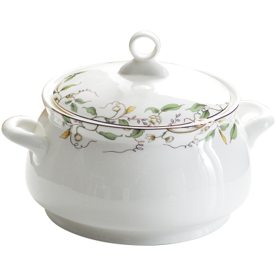 陶瓷汤碗大号防烫双耳带盖品锅