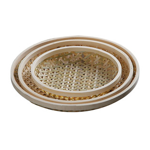 竹编提手镂空果盘竹筐面包点心篮茶点篮 糕点盘干果盘桌面收纳筐