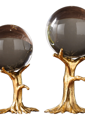 金属铜会客室样板间陈设水晶球