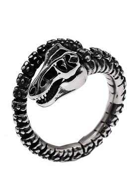 纯银朋克风男士复古开口龙头戒指