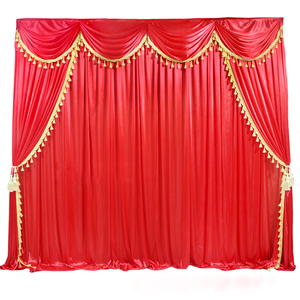 新款中式婚礼背景纱幔布幔大红帷幔布幔中式婚庆舞台背景纱幔装饰