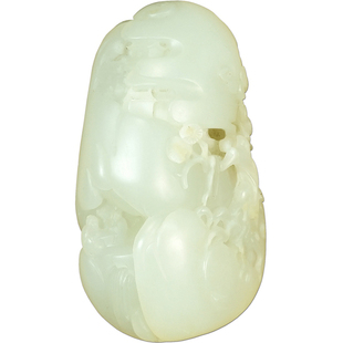 中雅珠宝天然玉石和田玉籽料山子手捻水云间苍松圣境白玉手把玩件