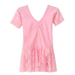 儿童舞蹈服女童短袖练功服夏季蕾丝裙幼儿连体考级服装芭蕾舞裙