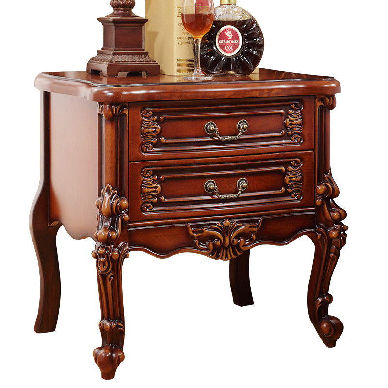 欧式香槟金色深色美式雕花床头柜