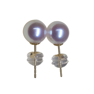 日本天女级akoya天然海水珍珠耳钉 18K金正圆镜面光樱花粉女饰品