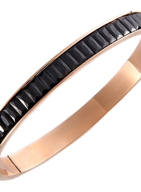 钛钢玫瑰金冰晶石手镯