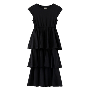 网红女童装洋气连衣裙棉麻黑色公主小礼服过膝长裙中大童蛋糕裙子