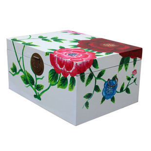 中式手工彩绘实木衣箱结婚嫁娶收纳箱子茶几老木料制作储物可定做