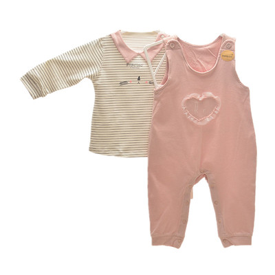 男女童棉质开杉圆领背带两件套