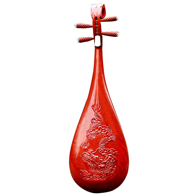 民族弹拨乐器红色花梨木雕龙专业演奏琵琶琴厂家直销赠配件盒琴弦