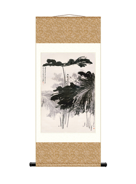 张大千荷花水墨画茶楼装饰画