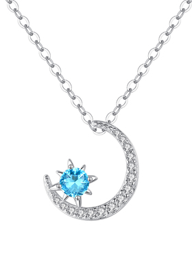 星星月亮项链女生纯银月光石锁骨链吊坠轻奢小众简约精致网红爆款